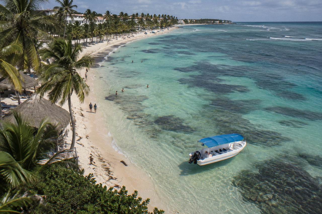 Clear shallow water over a coral reef along the Bavaro coastline